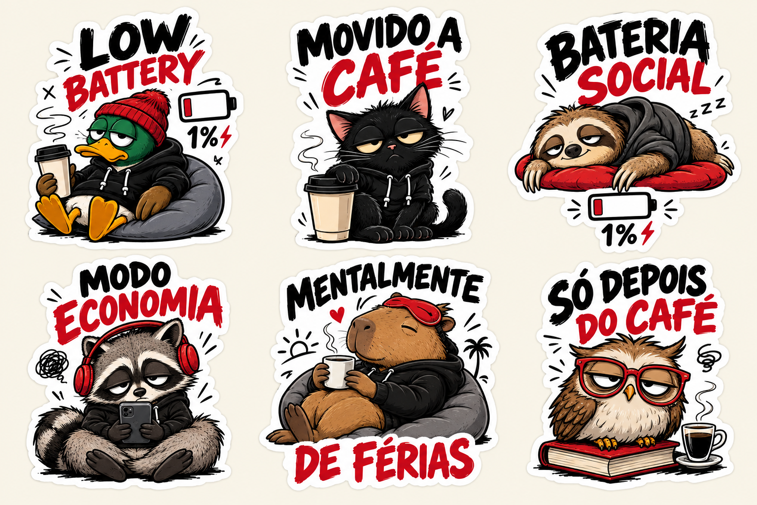Animais sonolentos da coleção Bateria Social